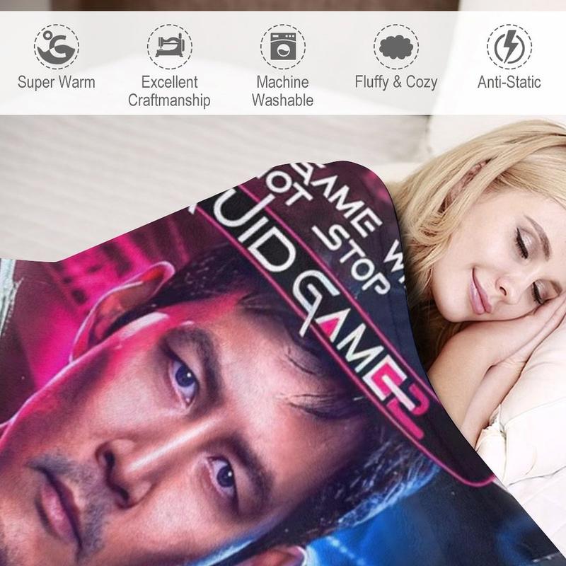 Cartoon Anime Squid Game Blanket Fleece Throw Blanket Soft & Warm Fluffy Blankets for Women, Men