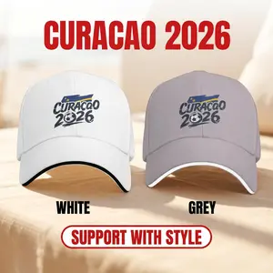 (G8)Curacao 2026 Soccer Fan Baseball Cap White Black Piping Brim Hat