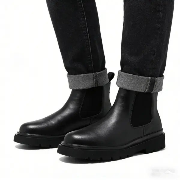 Chunky Heel Platform Men's Ankle Boots Fashion All Match Casual Chelsea Boots Large Size Runway Outdoor Blach Shoes Gothic Boots