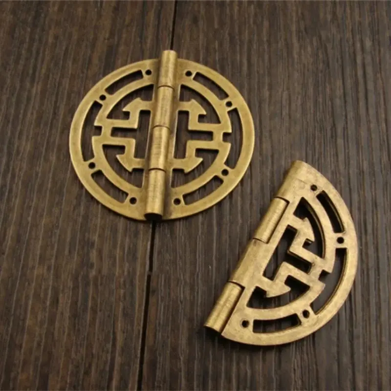 2pcs Vintage-Style Brass Hinge with Screws, 45mm - Intricate Hollow Pattern, Antique Bronze Finish for Jewelry Boxes, Wine Cases & Cabinets, Brass Jewelry
