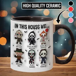In This House We Love Horror Movies Coffee Mug Funny Halloween Gift - hll11424
