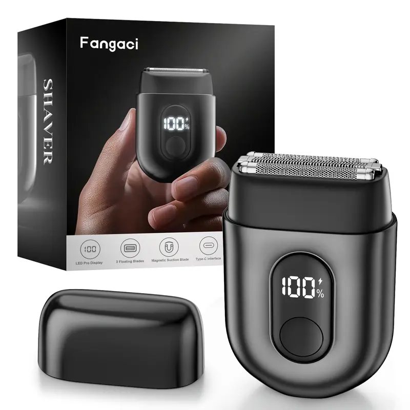 Fangaci Men's Upgraded Mini Electric Face Shaver - 3-Blade Floating Head Foil Razor, IPX7 Waterproof Showerproof, LED Display, USB Type-C Rechargeable, Smart Travel Lock, Mens Gifts Cool Gifts for Guys [tiktokshopstockup]