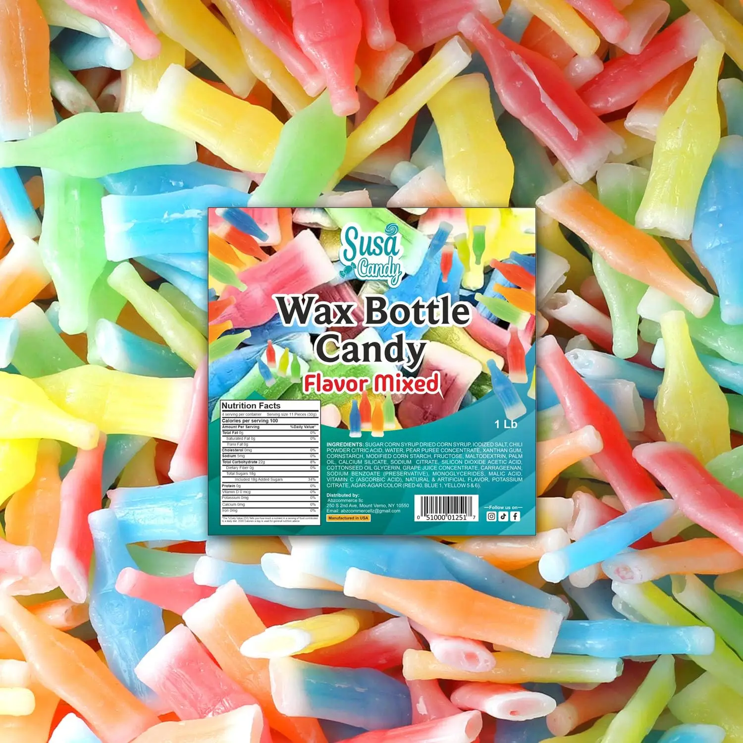 Nik-L-Nips Vintage Wax Bottle Candy Drinks Filled with Flavored Syrups in Cherry, Orange, Lemon, Blue Raspberry, and Green Apple, Nostalgic 90s Candy - 1 Pound Bulk Candy Retro Liquid Filled Wax Candy