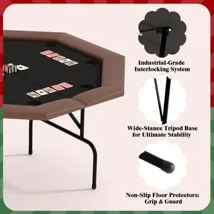 Garvee Professional 8-Player Collapsible Octagon Poker Table – Casino Style Game Table with Padded Armrest, Waterproof Felt, Sturdy Iron Legs, 8 Cup Holders – Ideal for Living Room, Texas Hold'em, Blackjack