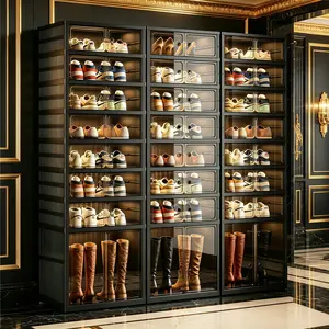 Must-Have Organizer! Large Capacity Clear Magnetic Drop Front Shoe Storage Boxes, Stackable Foldable Plastic Sneaker Organizer Bins, Tool-Free See-Through Shoe Containers Fit Sneakers Flats Heels Boots for Closet Entryway Foyer Bedroom Storage