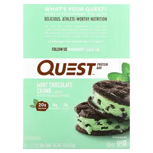 Quest Nutrition Protein Bar, Mint Chocolate Chunk, 12 Bars, 2.12 oz (60 g) Each