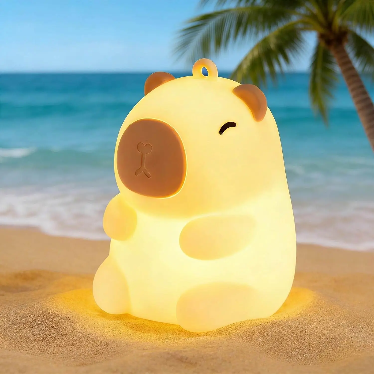 Cute Squishy Christmas Capybara Indoor Animal Ambient Night Light - RGB Modes, Dimmable, Rechargeable Silicone Touch Control, Hangable, Child-Friendly, Chunting, Nursery Bedside Lamp, Bedroom Decor, Kids' Gift, Cute Squishy Christmas Capybara Night Light