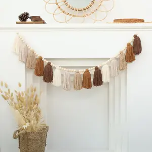 Boho Tassel Garland Terracotta Rainbow Western Banner Tassels Wall Hanging for Dorm Room Classroom   Bedroom Decor