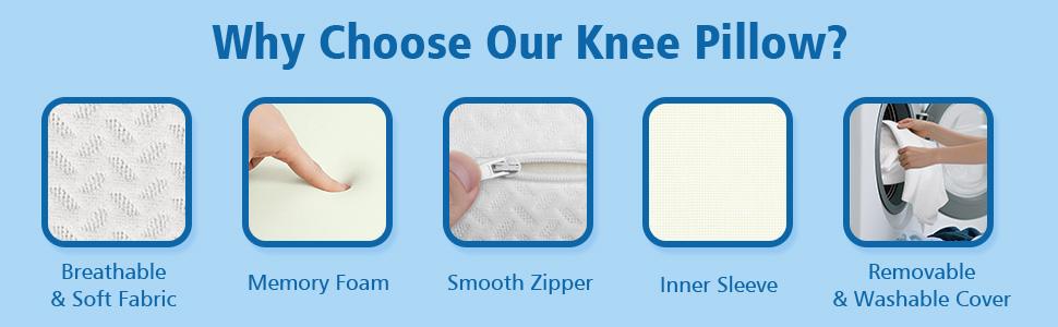 Knee Pillow for Side Sleepers, Half Moon Memory Foam Bolster Pillow for Legs, Ergonomic Design Wedge Elevation Pillow for Side & Back Sleeping, Under Knee Support, Foot, Ankle, Lumbar, Pillows for sleeping, Body pillow