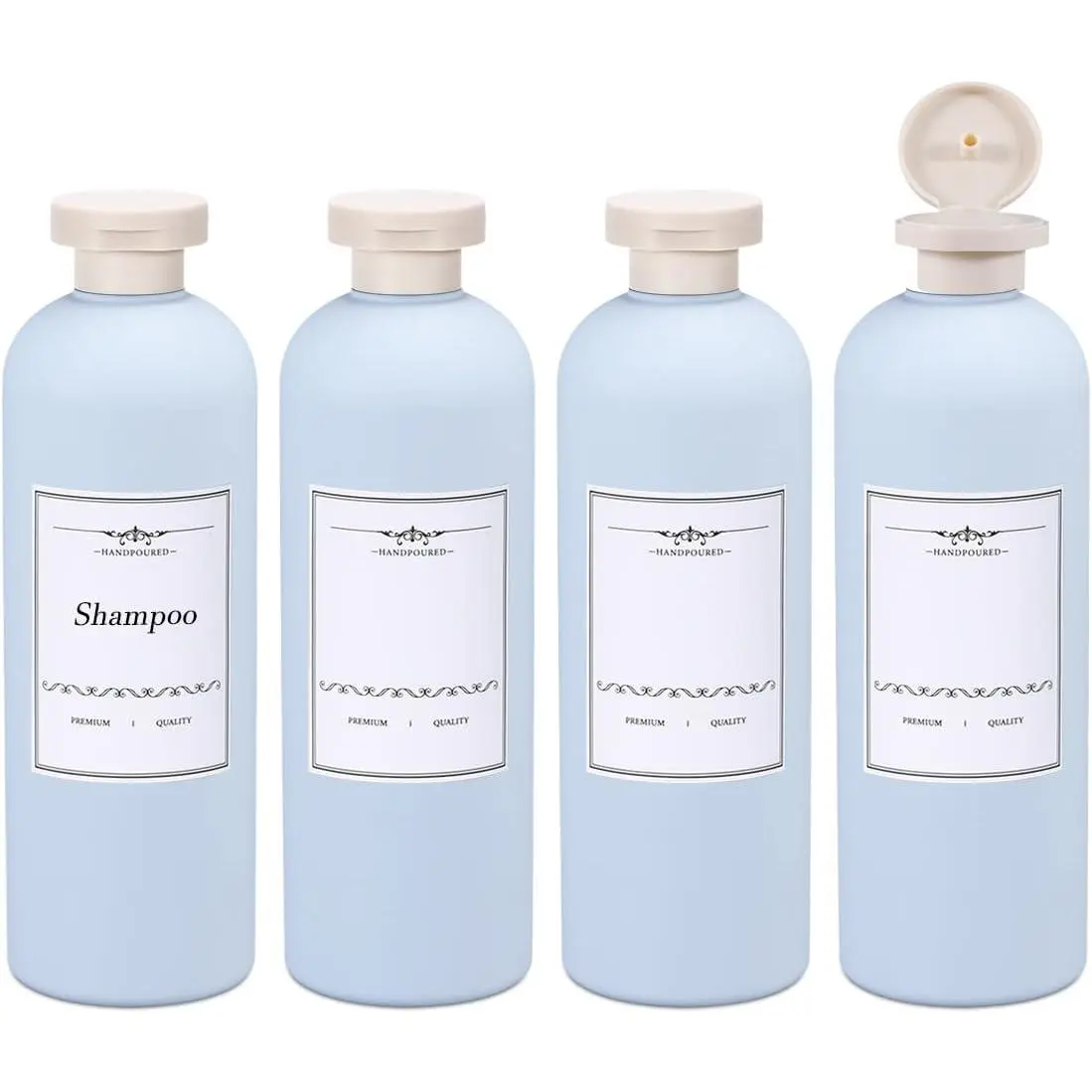 13.5oz 4pack Refillable Travel Shampoo and Conditioner Bottles, Travel Size containers, Travel Bottle for toiletries, Squeeze Bottles with Flip Cap, Empty Plastic Leak Proof Travel Bottles
