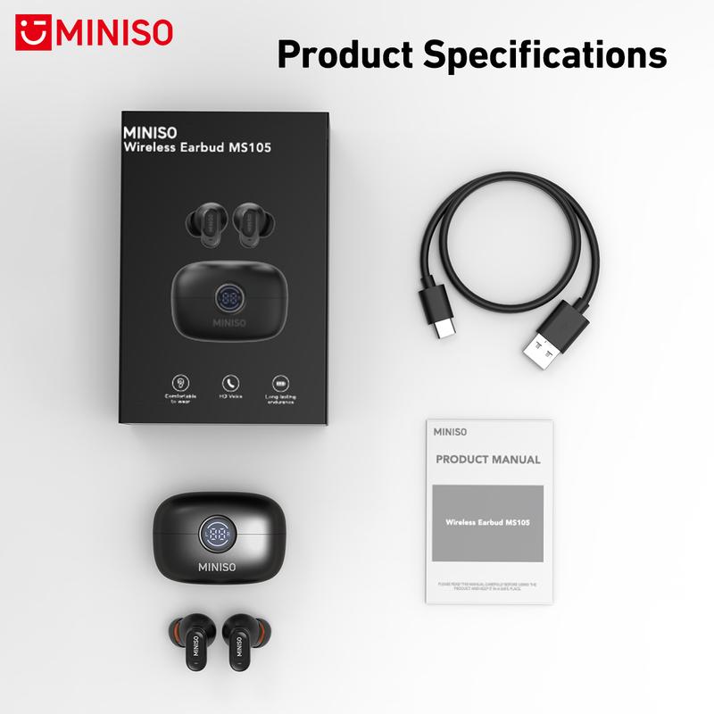 MINISO MS105 Wireless Earbuds Bluetooth 6.0 Earphones, In Ear Earbuds,Waterproof Wireless Earphones, Suitable for Office, Sports, Study and Audio Calls, Built in Microphone, Gaming Bluetooth Headphones