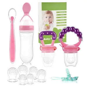 Baby Fruit Feeder Pacifier - 12 Pack |   2 Infant Food Feeder Pacifier & 1 Baby Food Dispensing Spoon |   Fresh Fruit Teethers for Babies |   Silicone Feeder Babies,Infant Teething Feeders (Pink)