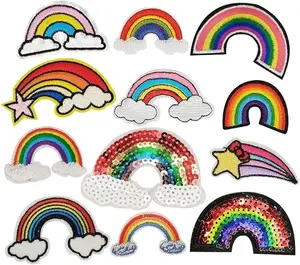 12pcs Kid's Embroidered Patch Rainbow Sew On/Iron On Patch Applique Clothes Dress Plant Hat Jeans Sewing Flowers Applique DIY Accessory (Rainbow)