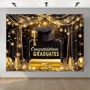Graduation Season Theme Background Banner, 1 Count Champagne Balloon Pattern Backdrop, Decorative Banner for Photography Room Living Room Party Decoration