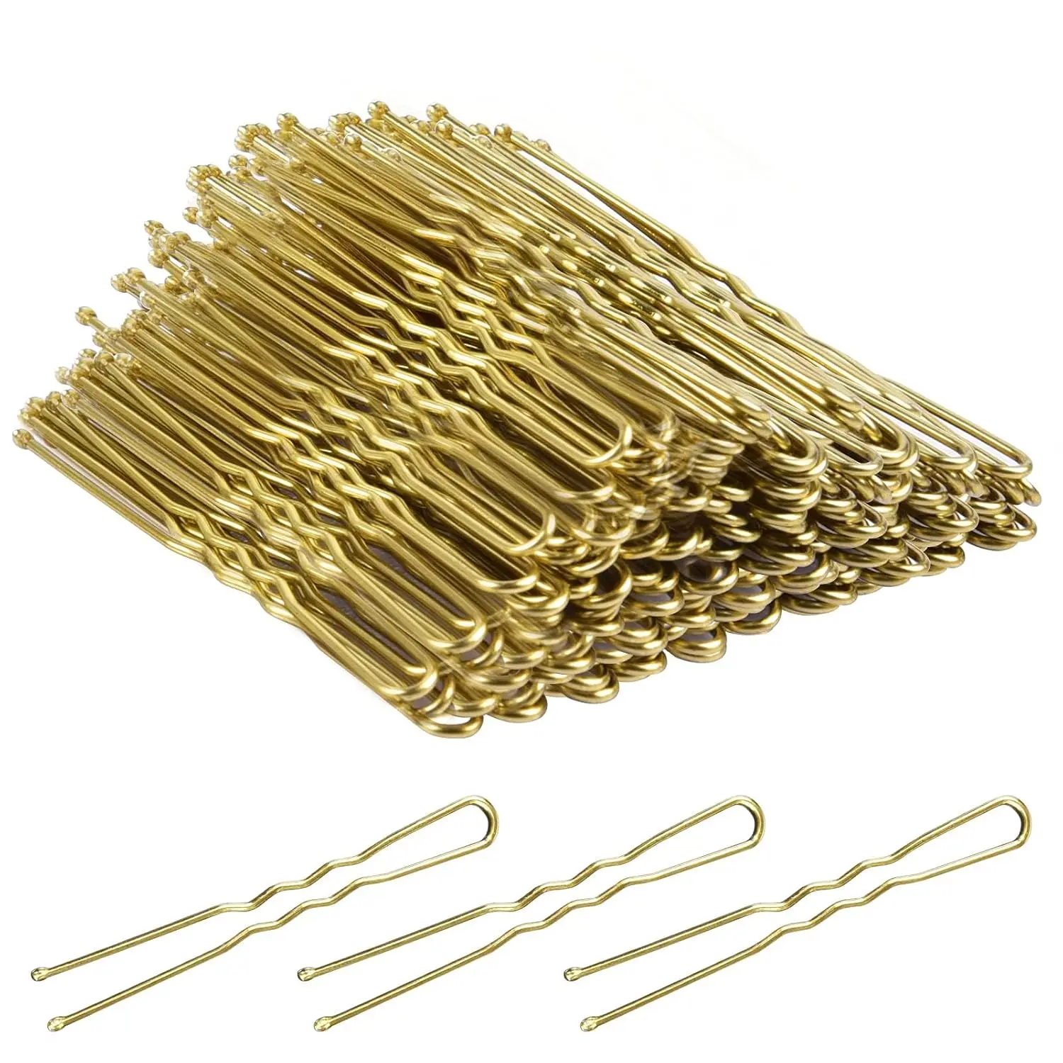 U Shaped Hair Pins, 100 Pcs Blonde Bun Hair Pins for Women Girls with Box (Golden 2.4 inch) | 2.4in 100pcs Metal U Shaped Bobby Pins, for Ballet Bun, Hairstyles, Daily Use or Dance Competition, with Non Slip Design