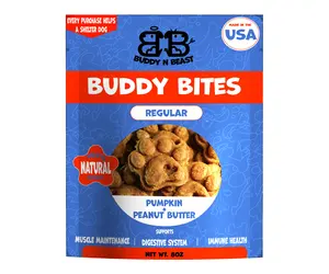 Buddy N Beast Buddy Bites Regular Pumpkin Peanut Butter Dog Treats 8 oz Crunchy Bite-Sized Snacks for Everyday Wellness Made in USA
