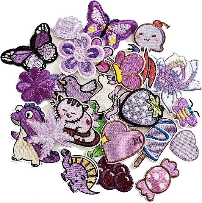 30pcs Purple Embroidered Iron on Patches Assorted Size DIY Patches Applique for Kids Clothing Jackets Jeans Pants Backpacks
