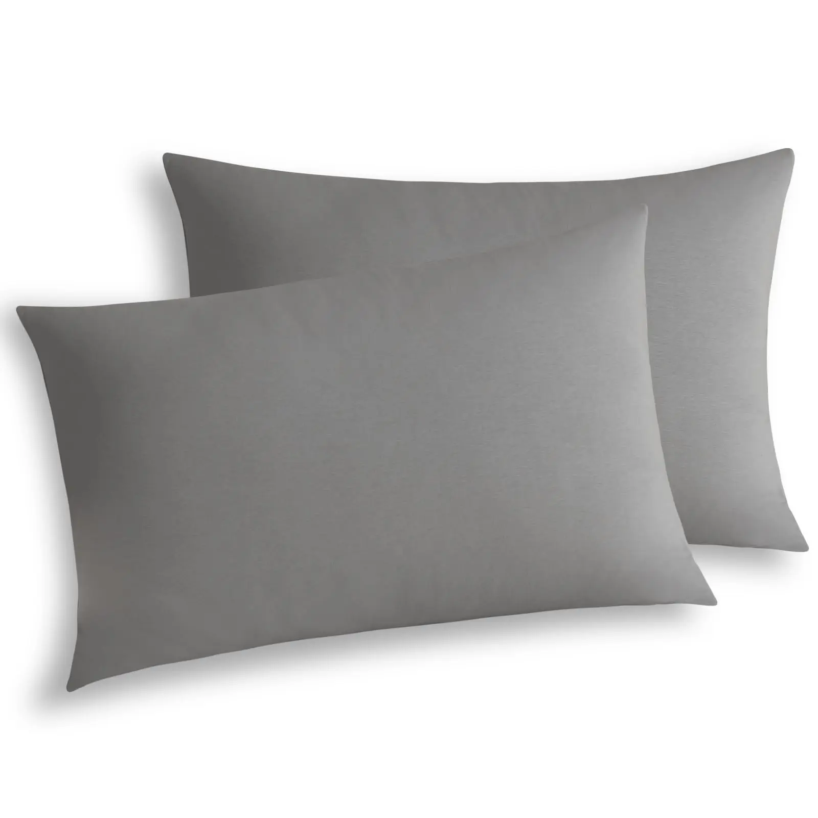 100% Cotton Jersey Knit Grey Zippered Queen Size Pillowcases Set of 2 (20×30 in) - Breathable Bedding Sets for Comfortable Sleep, Soft Bedding Pillowcases