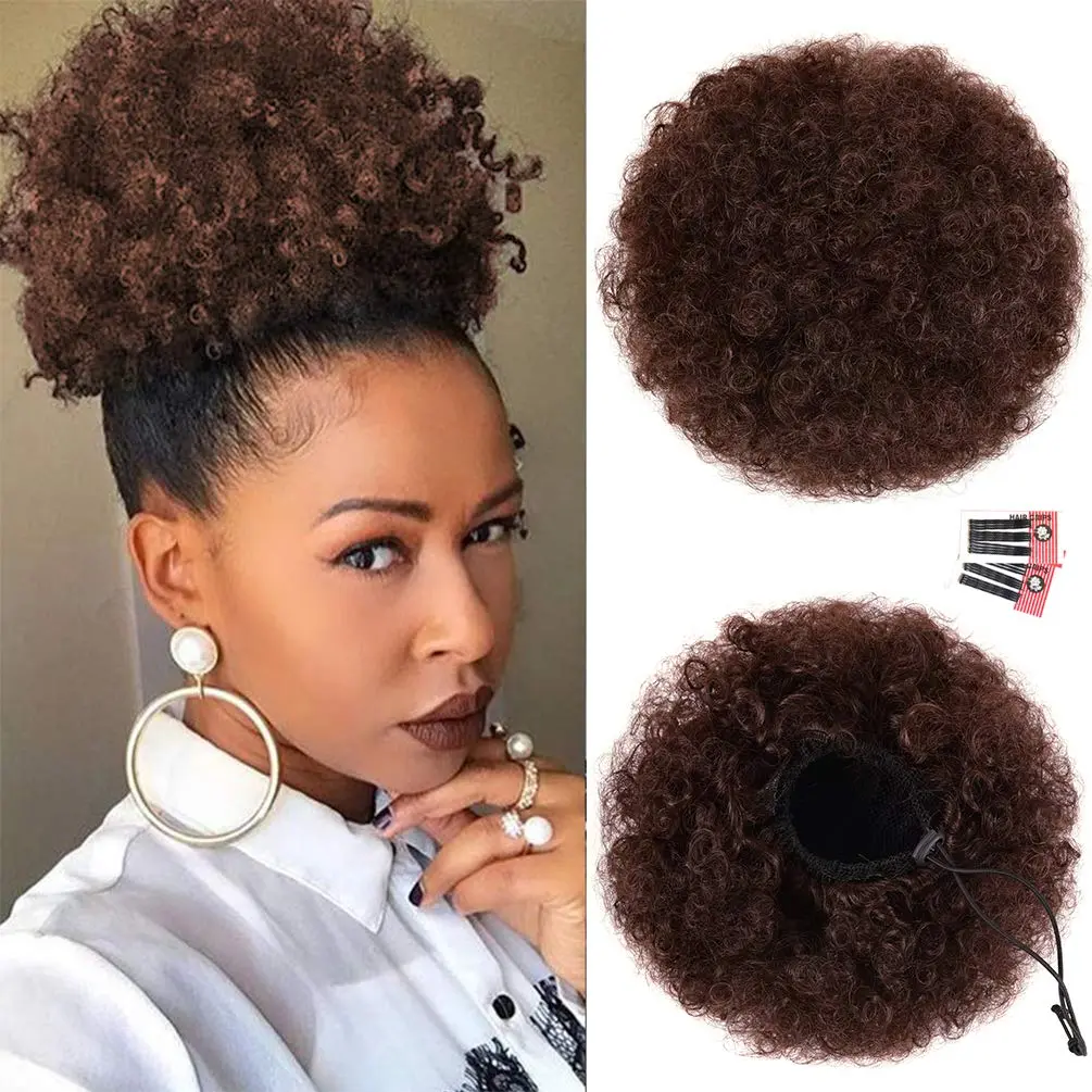 Afro Puff Drawstring Ponytail Extension for Black Women,  Deep Brown #33 80 Gram Short Synthetic Afro Puff Ponytail for  Hair, Clip On Kinky Drawstring Curly Ponytail Bun