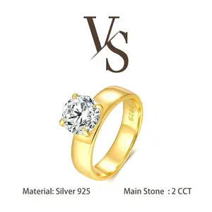 [Venus Jewelry] Synthetic Moissanite 2 CCT Round Cut Thick Band Design VVS 1 D Color Solid Silver 925 Solitare Ring