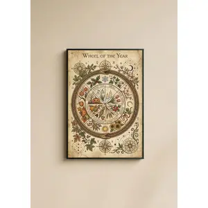 [SALE UP TO 40%] [Unframed] Wheel of the Year Poster, Vintage Pagan Calendar, Witchy Sabbat Art, Wiccan Holiday Guide, Dark Academia Decor