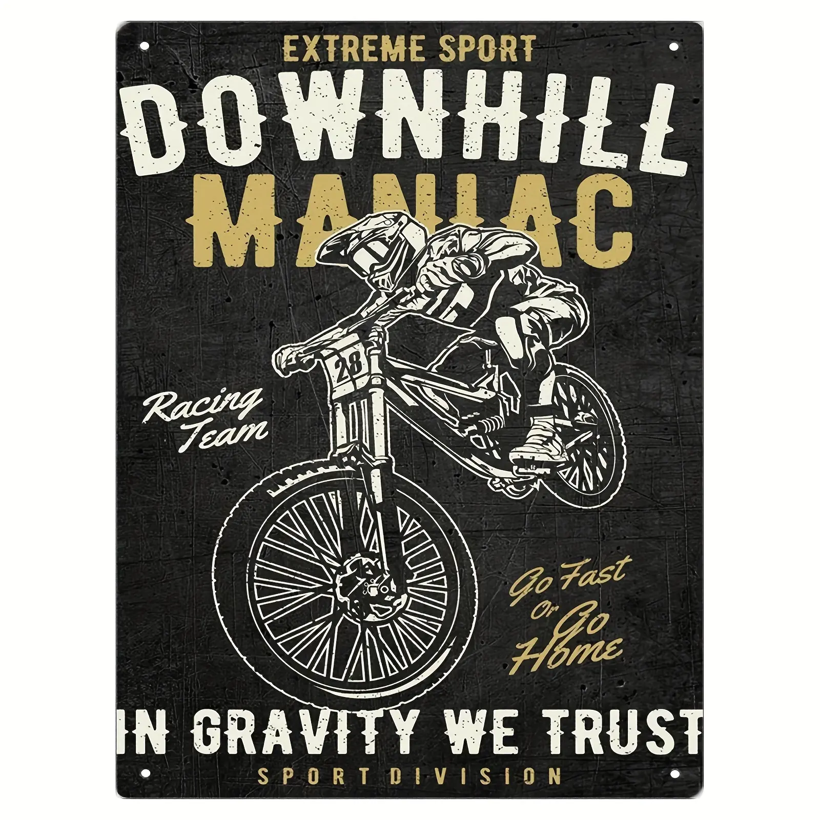DownhillManiacMountainBikingMetalWallArt-WaterproofIronPosterforExtremeSportsEnthusiasts,Pre-DrilledRacingTeamDecorforLivingRoom&Bedroom-DurableWeather-Resistant8x12Inch