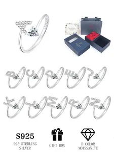 S925 Sterling Silver Letter Design Artificial Zircon Decor Cuff Ring, Fashion Jewelry for Party, Daily Decor, Trendy All-match & Exquisite Jewelry for Gift