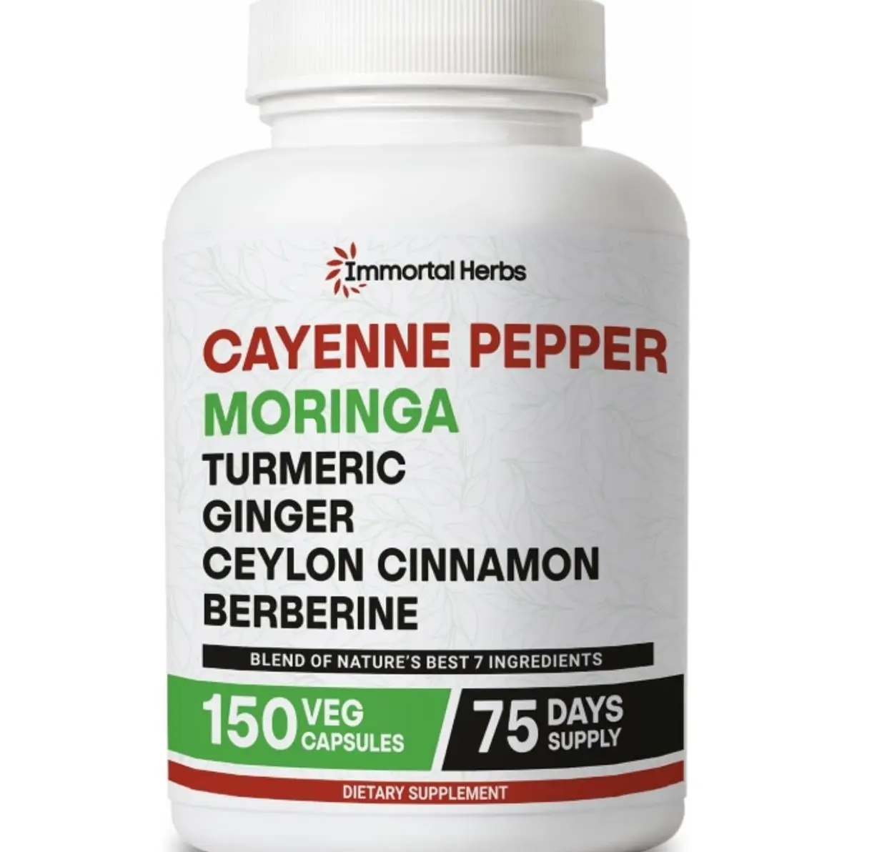 Cayenne Pepper Moringa Turmeric Ginger Capsules, 150 Pills, Extra Strength, Non-GMO & Gluten Free, Pure Berberine HCL and Ceylon Cinnamon Extract Powder