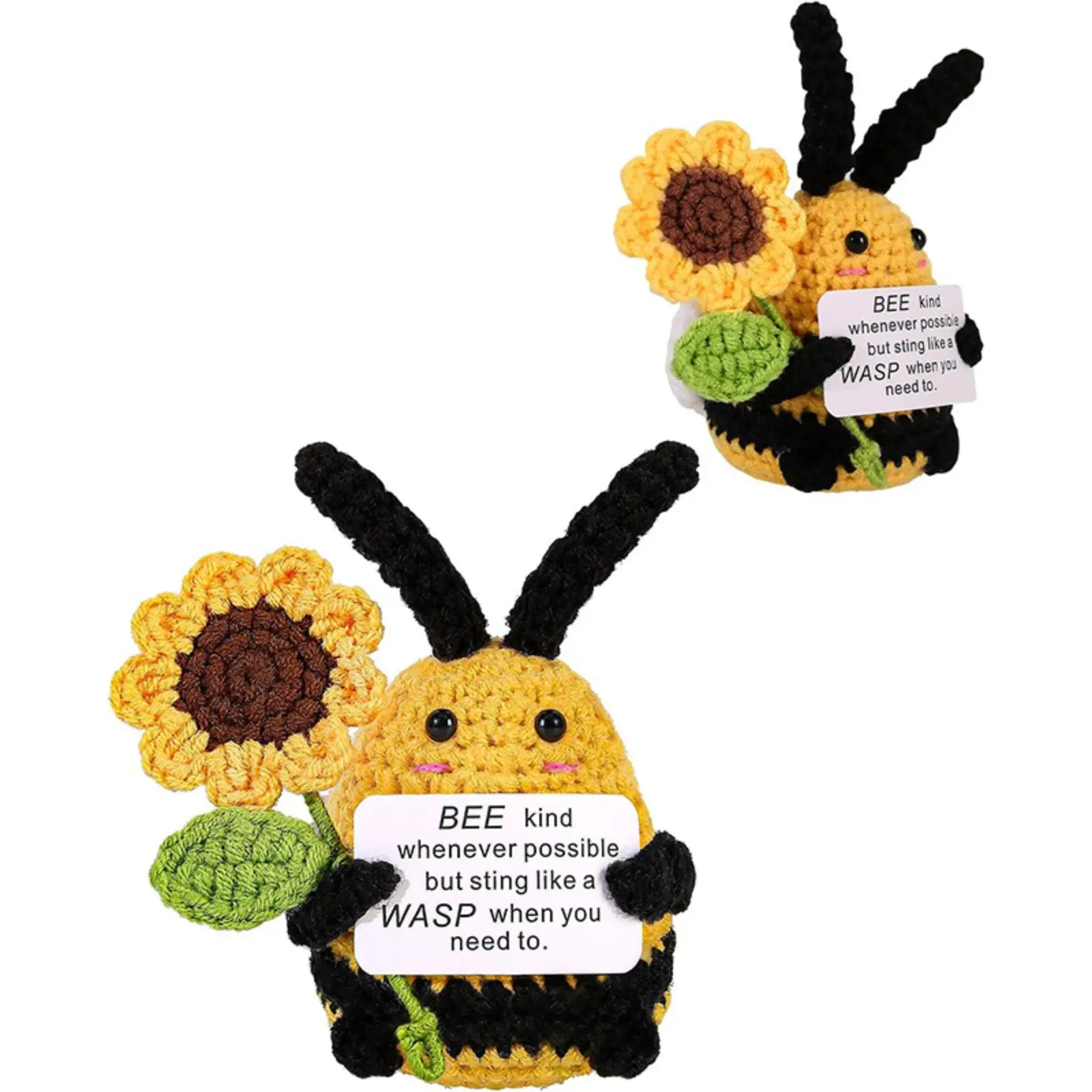 Fabric Bee Stuffed Toy, Hand-Knitted Side-Winged Doll Hugging a Flower, Unisex Emotional Support Companion and Desktop Ornament, Bee (B Card), Hug-Flower, Companion Desktop Ornament