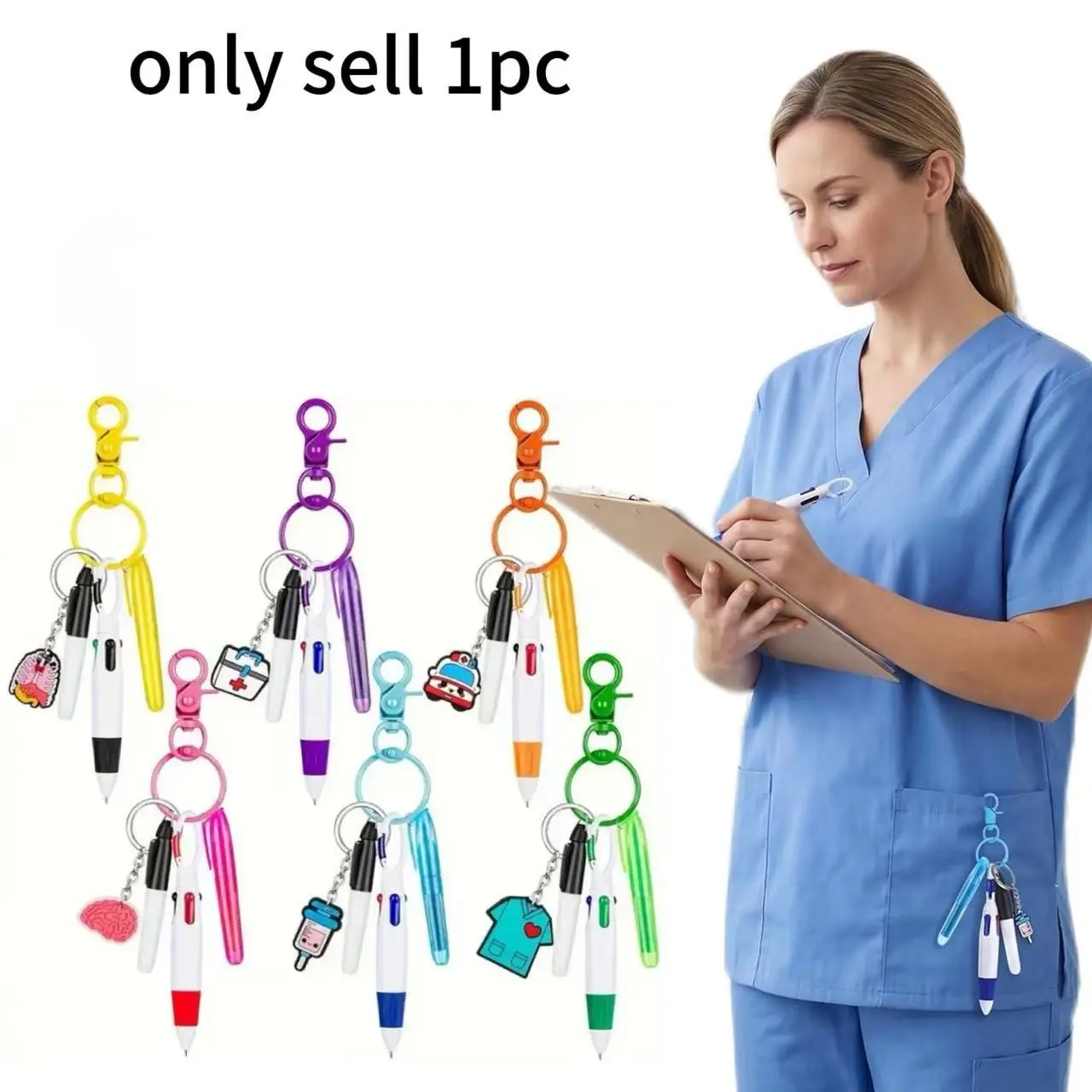 Mini Highlighter Nurse Pen Set, Multi Purpose Pens, Including Mini Highlighter Pen & Permanent Marker Pen & Retractable Ball Pen & Nurse Keychain Clip, Office Supplies, Writing Stationery, Stationery Writing Tools