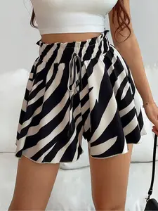 Women's Sexy Drawstring Leopard Print Striped Shorts, Womenswear, Comfortable Fashion Casual Streetwear, Perfect for Daily Wear, Slim-Fitting Natural Waist, Casual Comfy Shorts, Casual Fashionable Shorts