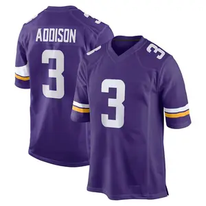 Minnesota Addison 3 Hockenson 87 Purple/White Football Player Game Jerseys, Sports Stitched T-shirts Top for Men Women Youth Boys Girls