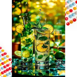 5D DIY Full Diamond Round Diamond Painting - Diamond Art Painting Kit Lemon Mint Drink Mosaic, Canvas - DIY Decorative Painting, Home Wall Decor, Perfect for Halloween and Christmas, Independence Day, Birthdays, and Anniversary Gifts.