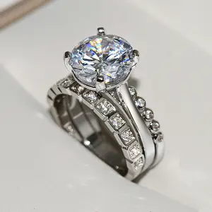 Hypoallergenic Classic Elegant Synthetic Moissanite Engagement Anniversary  3 combination Ring set