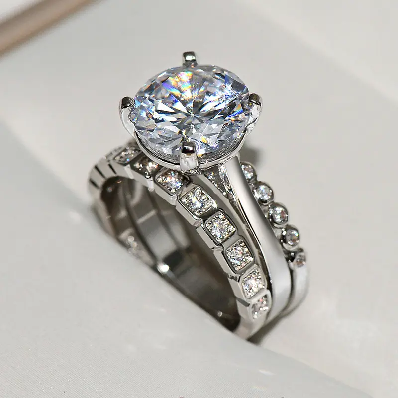 Hypoallergenic Classic Elegant Synthetic Moissanite Engagement Anniversary  3 combination Ring set