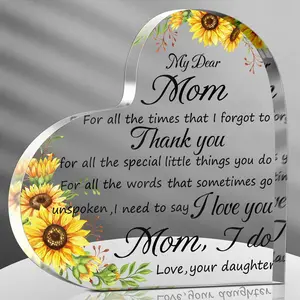 Jetec Mom Gifts for Mother's Day, Heart Acrylic Women Mothers Birthday Gifts, Valentine's Present From Daughter Son, Decorative Plaque, 5.91x5.91x0.55 Inches