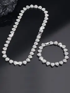 Heart Shaped Cuban Chain Necklace Set, Elegant Jewelry Set, Hip Hop Style Jewelry Gift for Valentine's Day Birthday Party Wear, Casual Alloy Necklaces for Teens