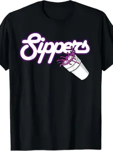 Men'S Houston Sippers Lean T-Shirt| Dirty Doublecup Purple Drank H-Town Drink Sleeve Print, Casual Short Sleeve Round Neck Black Shirt for Parties, Outdoors & Casual Attire (Machine Washable)