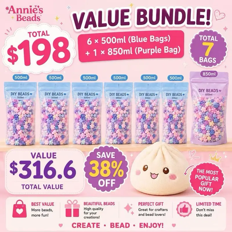 Annie’s Beads Value Bundle DIY Craft Kit - 500ml Plastic Beads for Keychain Crafting, Key Charm Accessories & Jewelry Making