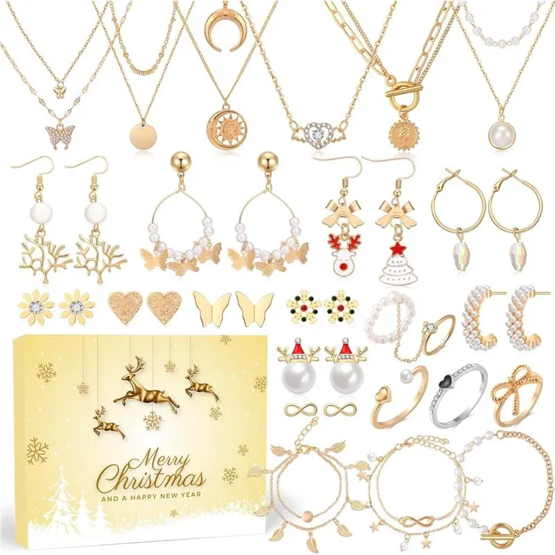 Advent Calendar Jewelry Christmas Countdown - 2024 Advent Calendar for Adult Women & Teen Girls - 24 Days Holiday Surprise Gift including Necklaces Bracelets Earrings Rings Set