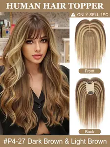Real Human Hair Toppers for Women Daily 360° Bangs 3D Hair Pieces with Thinning Hair Bangs20, 25, 30, 35cm  Real Hair Women's Wig Set, Increase Volume, Change Style, Fashionable Straight Hairstyle Natural Human Hair