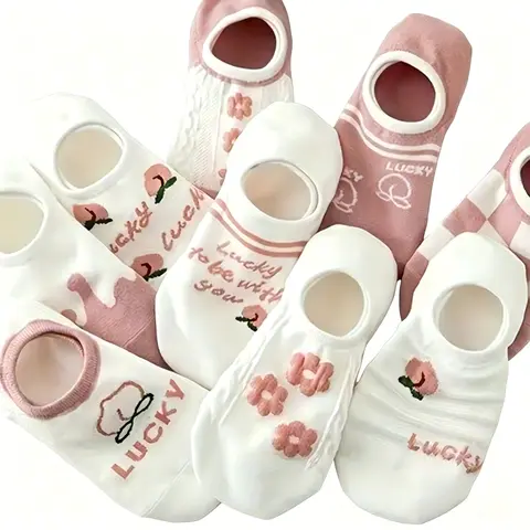 5/10/15 Pairs of Cute Printed Breathable Lightweight Socks - Made of Soft and Elastic Fabric, Suitable for Daily and Office Wear