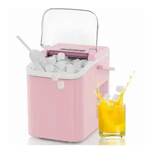 Countertop Ice Maker, 9 Bullet Ice Cubes in 6 Mins, 26lbs/24H, w/ Scoop & Basket, Pink