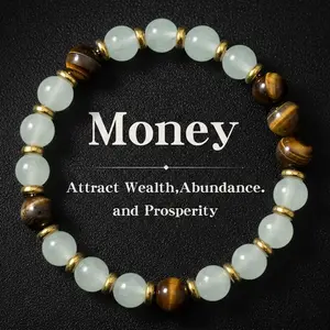 1pc Money Attraction Bracelet with Green Aventurine & Tiger Eye for Wealth & Good Luck, Wealth Manifestation Crystal Bracelet for Birthday, Anniversary, Summer Vacation & Theme Parties Jewelry Gift for Women and Men