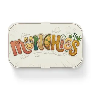 Weed-Inspired Silicone Bento Lunch Box with 1-Size Tray, Lid, Elastic Band & Hand-Lettered Blazed Munchies Playful Leaf Snack Art - Wooden Kitchenware Tableware