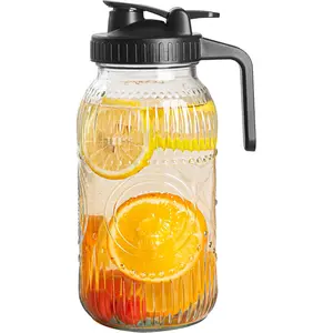 Vintage Half Gallon Mason Jar Pitcher Large 64 oz Wide Mouth with Lid - 2 Quart Airtight Glass Jug for Water, Juice, Milk, Tea, Iced Coffee and Drinks