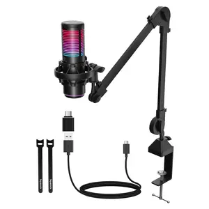 Squarock RGB Microphone, Gaming USB Microphone,Condenser Mic with 8 RGB Lights,Quick Mute, Noise Reduction,Streaming Mic Pattern Controls Gain Control for Podcast Studio Recording Audio