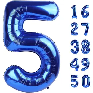 40 Inch Number 5 Balloon Jumbo Dark Blue Digit Foil Balloon for 5 15 25 50 55 2025 Graduation Anniversary Party Supplies 5th Birthday Photo Booth Backdrop for Boys Girls