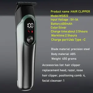 5-in-1 Electric Hair Clipper Set, 1 box of wireless charging hair clipper with LED display screen, professional men's hair clipper, hair clipper set, gift for hairdressers
