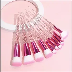 10pcs Pink glittery makeup brushes Cosmetic Gift Set Smooth Handle